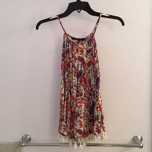 Printed tank top with fringe detail